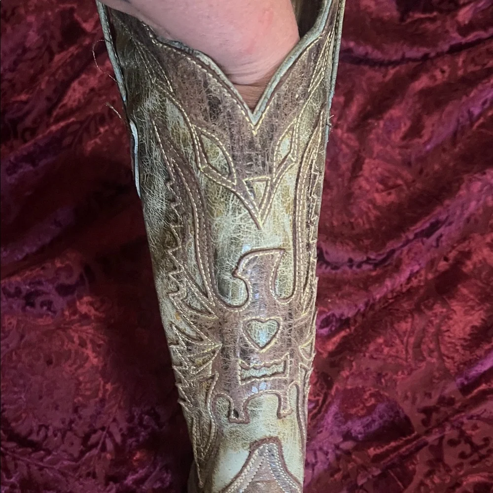 Steve Madden Moss Green Brown Leather Top Stitched Cowboy Boots 10M - Picture 10 of 12